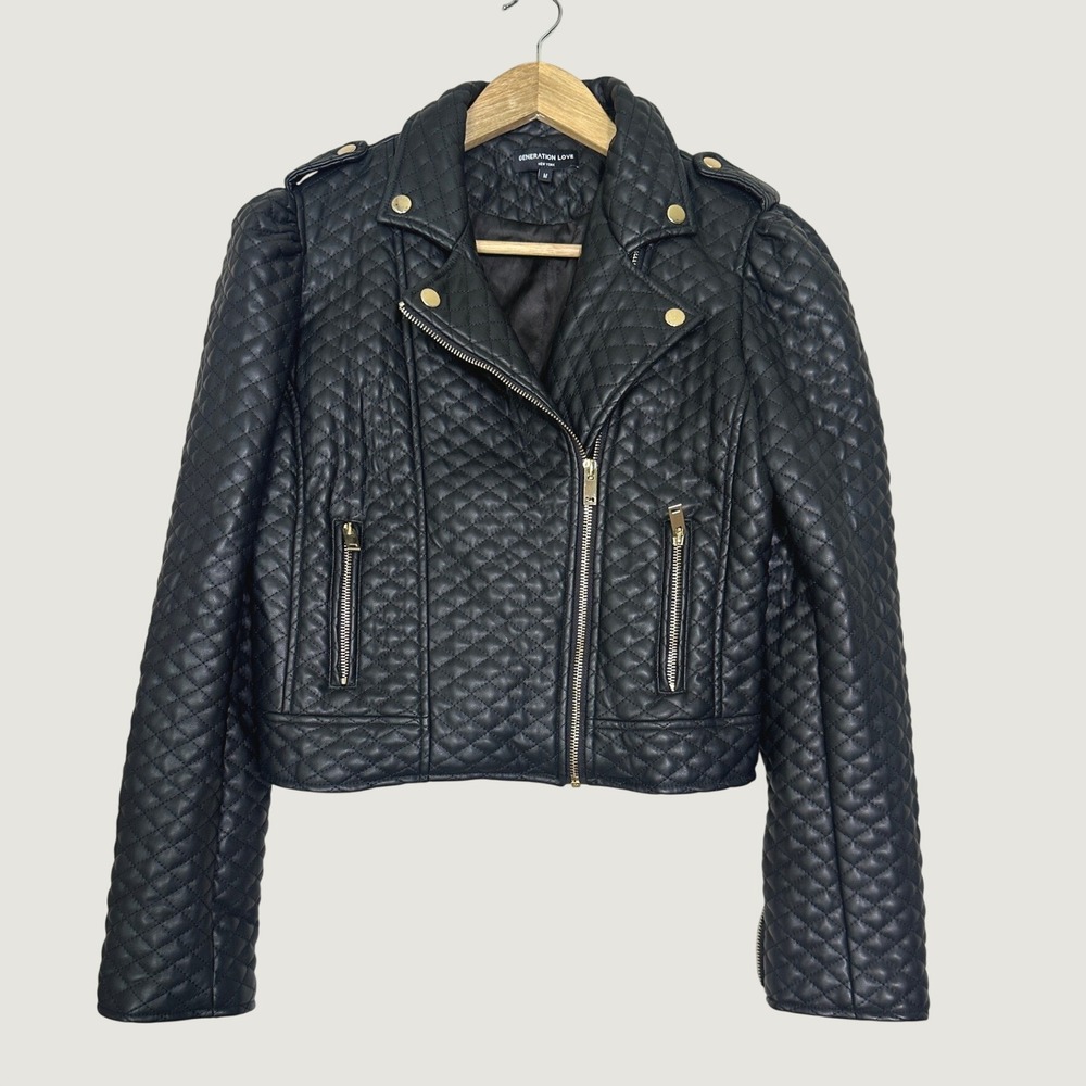 Generation Love Quilted Moto Biker Jacket Medium Black Vegan‎ Leather Luxury